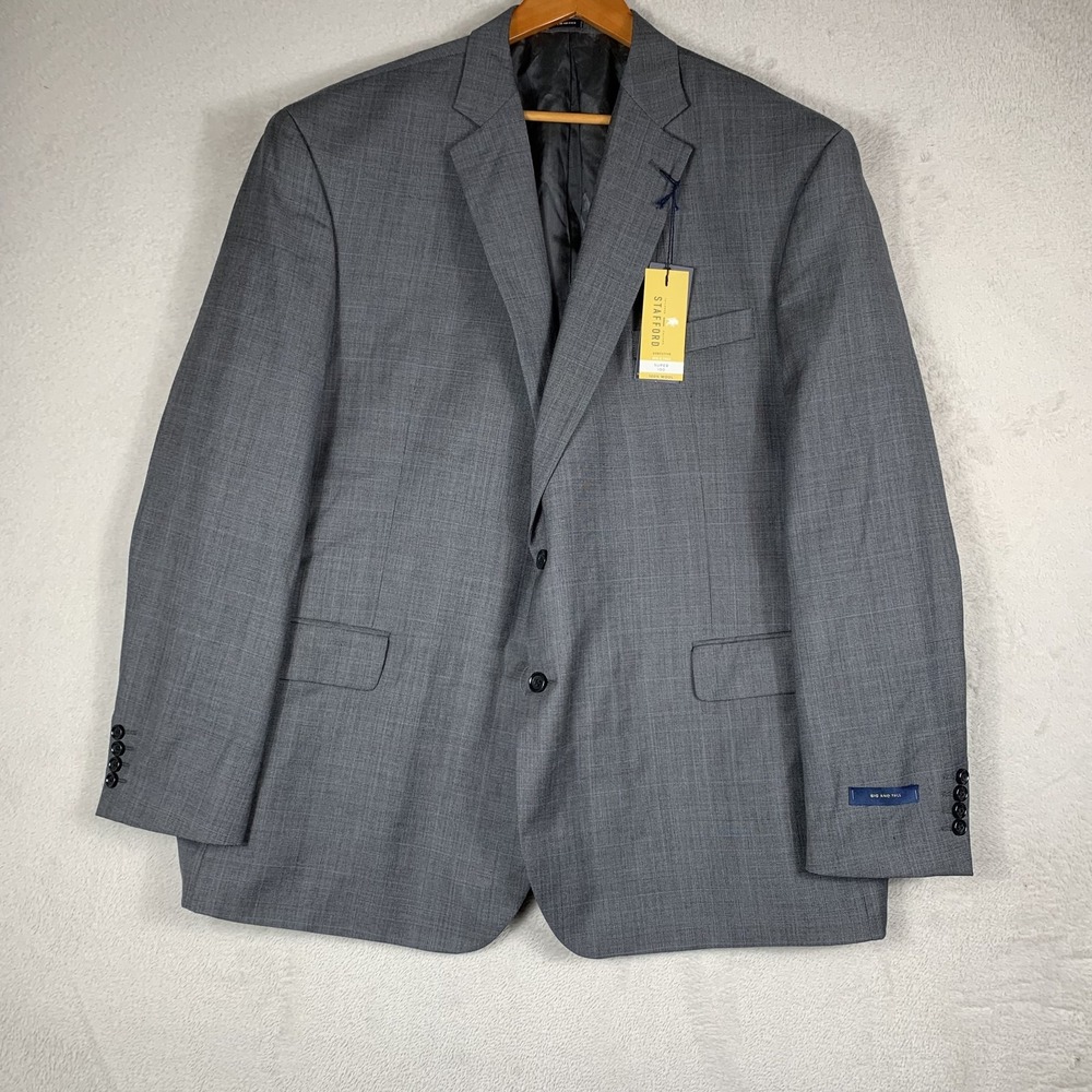 Stafford Suit Jacket Mens 54L Gray Glen Check Super 100 Wool Big & Tall NEW